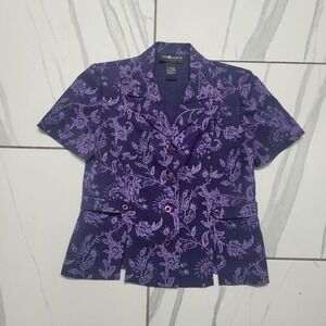Vintage Purple floral blazer blouse with short sleeves y2k glam office spring 10